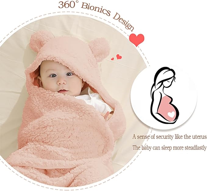 Baby Swaddle Blanket Boys Girls Cute Bear Plush Essential Receiving Blanket Ultra-Soft Newborn Registry Sleeping Wraps for Infant 0-6 Months - Pink
