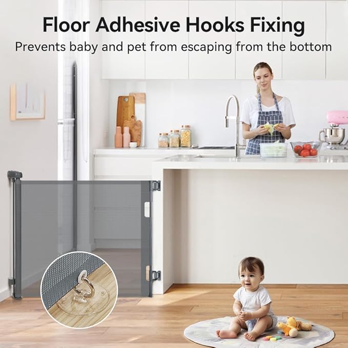 COMOMY Retractable Baby Gate for Stairs, 0-71" Mesh Dog Gate for House Doorways Hallways, 33" Tall Extra Wide Child Safety Gate for Kids Pets, Indoor and Outdoor (Grey)