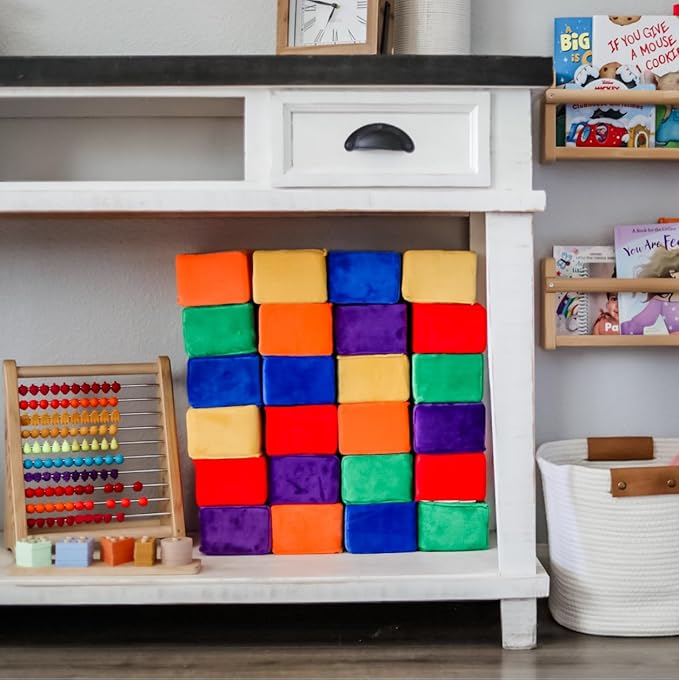 The Original Premium Plush Building Block for Kids - Certified Safe Foam Blocks in Luxuriously Soft Fabric Covers - Set of 24 (Classic Colors)