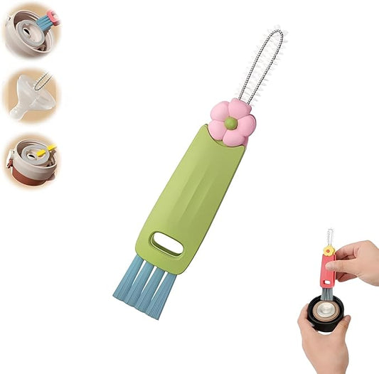 3 in 1 Cup Lid Cleaning Brush, 2025 Upgraded Multifunctional Insulation Bottle Cleaning Tools, Portable Crevice Cleaning Brush Set for Baby Bottle Gap Tight Spaces (#1 Green)