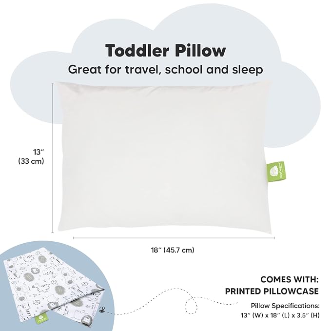 Toddler Pillow with Pillowcase - 13x18 My Little Dreamy Kids Travel Bed Pillows for Sleeping, Organic Cotton Small Pillowcase, Soft & Breathable, Machine Washable, Toddlers 2-5 Years Old (KeaSafari)