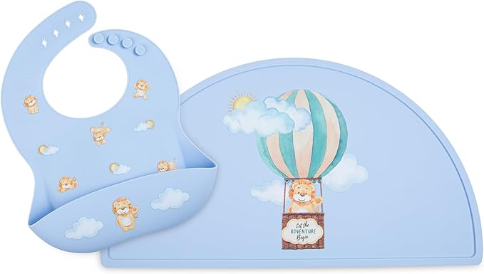 Silicone Baby Bib and Mat | Boys Girls Babies & Toddlers | Waterproof, Adjustable, BPA Free