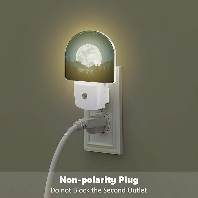 Full Moon and Misty Forest Night Light Plug into Wall, Starry Sky and Forest Dusk to Dawn Night Light,0.5w Energy Saving Sleep Friendly Nightlights for Kids Boys Girls Home Decor