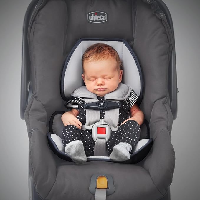 Chicco KeyFit Infant Car Seat and Base, Rear-Facing Seat for Infants 4-22 lbs., Includes Infant Head and Body Support, Compatible with Chicco Strollers, Baby Travel Gear | Encore/Black/Grey