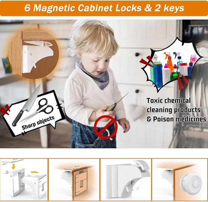 Baby Proof Kit, 44 Packs Child Safety Essentials Set - Invisible Magnetic Cabinet Locks, Corner Guards, Outlet Covers - All-in-one Super Value Baby Proofing Kit