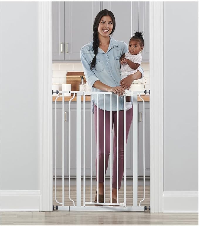 Regalo Easy Step Extra Tall Walk Thru Baby Gate, Includes 4-Inch Extension, and 4 Pack of Wall Cups and Mounting Kit, White