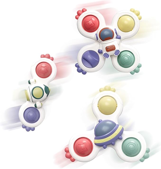 3 Piece Suction Cup Spinning Gyro Water Play Toys for Baby Bath, Window, Children's Table and Stroller, Sensory Toys for 1 to 3 Year Olds, Halloween Thanksgiving Christmas Birthday Gift