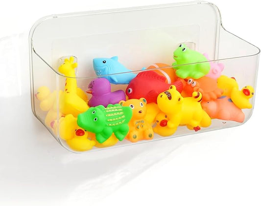 Bath Toy Storage Holder for Bathtub 1pcs, Large Capacity Clear Bath Toy Holder,Staple Free Sticky Bath Toy Organizer,Suitable for Bathroom Toy Organisation and Storage