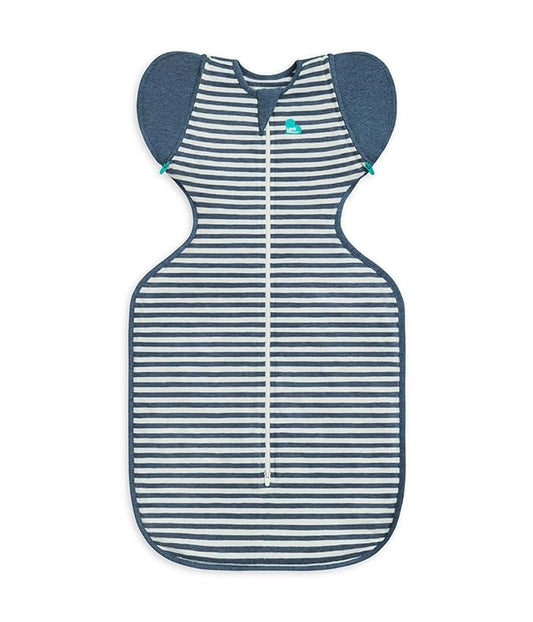Love to Dream Swaddle UP Transition Bag, Patented Zip-Off Wings, Gently Help Baby Safely Transition from Being Swaddled to arms Free Before Rolling Over, Stripe Denim Blue, Large, 19-24 lbs