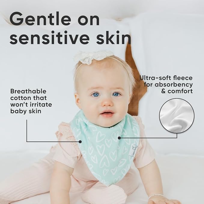 Copper Pearl 4 Pack Soft Cotton Baby Bibs for Drooling and Teething, Absorbent Drool Bibs for Baby Girl and Boy, Adjustable to Fit Newborns to Toddlers, Tons of Styles (Cheery)