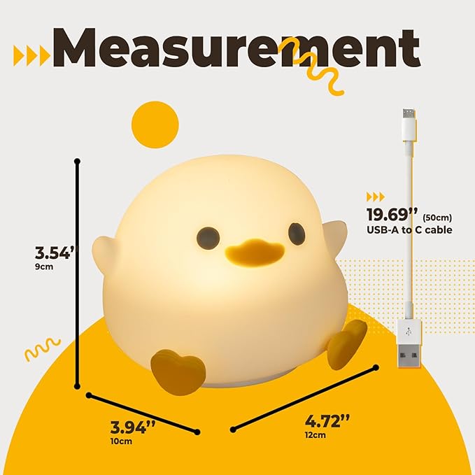 LED Squishy Animal Night Light - 2 Level Dimmable Nursery Lamp for Kids, Rechargeable Touch Lamp, Cute Dorm Decor - Perfect Baby Boys Girls Gift (Pea Duck)
