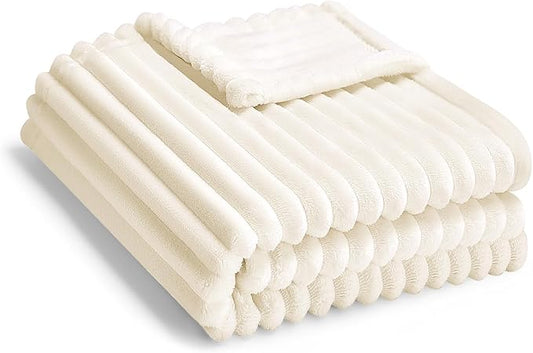 Soft Fleece Baby Blanket Ultra Cozy Baby Blankets for Boys Girls Warm and Lightweight Infant Toddler Newborn Receiving Gift with Reversible Stripes for Crib Stroller, 30x40 Inch, Cream