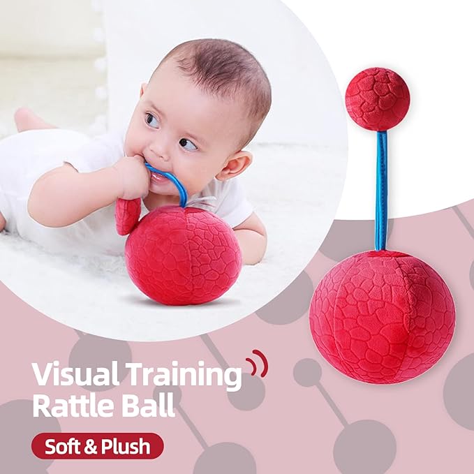 Jollybaby Soft Plush Stuffed Red Oball with Rattle Toys for Infant Baby 0-3-6 Months, High Contrast Sensory Rattles Teething Ball Toys for Baby, Newborn Boy Girls Shower Gifts