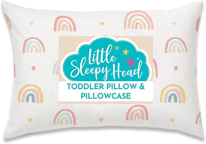 Little Sleepy Head Toddler Pillow with Pillowcase 13x18 - Kids Pillow for Sleeping - Toddler Pillow - Better Neck Support Ergonomic Pillow and Toddler Pillowcase - Best Pillows for Kids (Rainbows)