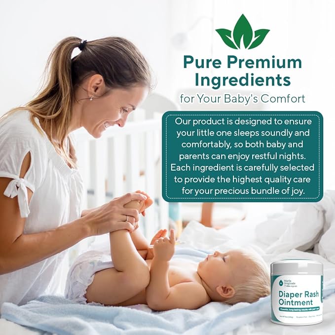 Marie Originals Premium Diaper Rash Ointment - Triple Action Diaper Rash Cream for Baby - Soothes and Moisturizes Dry Cracked Skin with Vitamin E, Coconut Oil, and Zinc Oxide diaper cream - 8 oz
