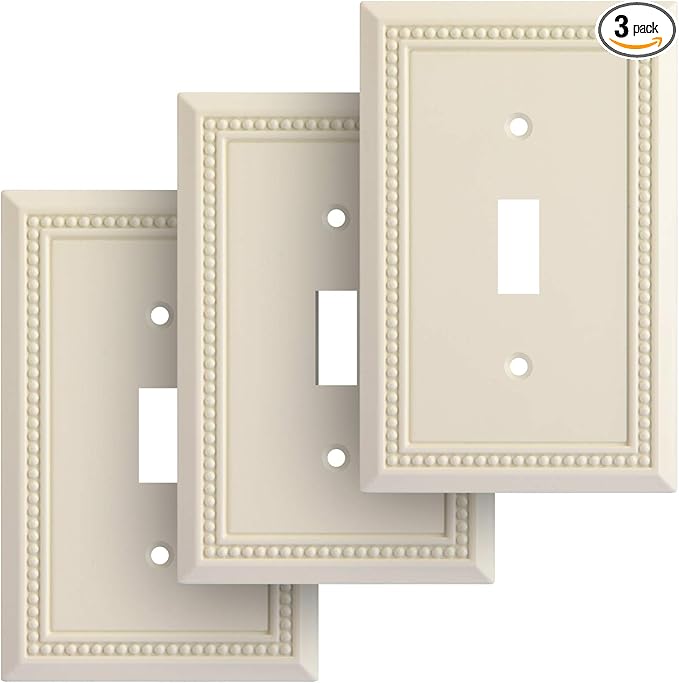 Henne Bery Sunken Pearls Heavy Duty Decorative Wall Plate Switch Plate Outlet Cover, Durable Solid Zinc Alloy (Single Toggle 3PK, Light Almond)