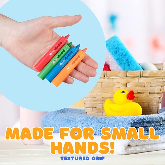 Bath Crayons Super Set - Set of 24 Draw in the Tub Colors with Bathtub Storage Mesh Bag -Non-Toxic, Safe for Children, Won't Disintegrate in Water -Art Project for Kids and Toddlers, Fun Gift for Kids