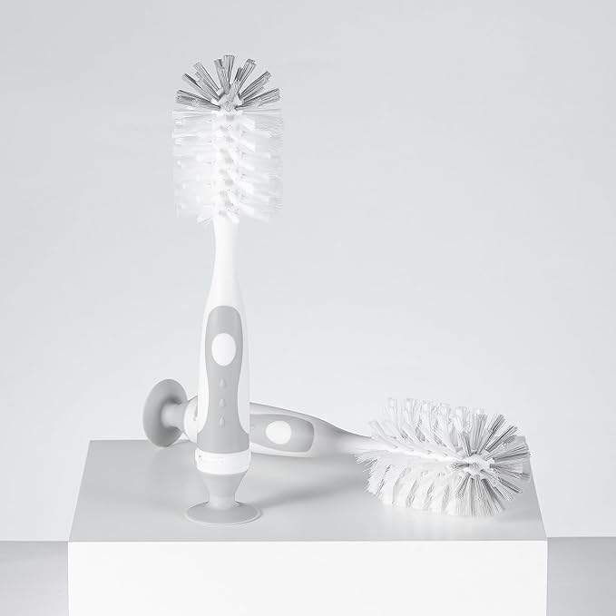 Chemimoso Multifunctional Cleaning Brush, Baby Bottle Brush, Water Bottle Brush Cleaner, Cup Brush, Rotate The Suction Cup to Obtain The Small Bristle Brushes Hidden in Handles, Set B, Grey