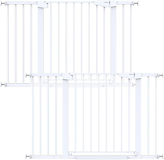 Cumbor 2 Pack 29.7"-48" Baby Gate for Stairs, Mom's Choice Awards Winner-Dog Gate for Doorways, Pressure Mounted Auto-Close Pet Gates for Dogs Indoor, Safety Child Gate with Easy Walk Thru Door,White