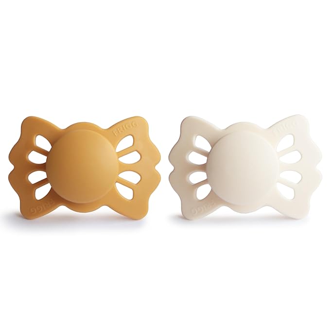 FRIGG Lucky Symmetrical SilkySoft Silicone Baby Pacifier | Made in Denmark | BPA-Free (Honey Gold/Cream, 0-6 Months)