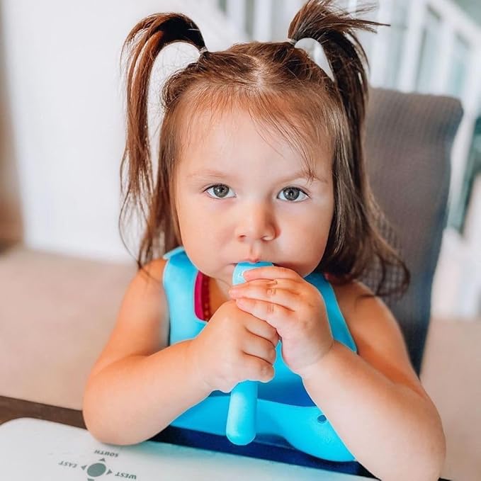 Avanchy Silicone Baby Bibs, Waterproof, Adjustable, BPA Free, Soft Unisex Set for Toddlers with Matching Spoon