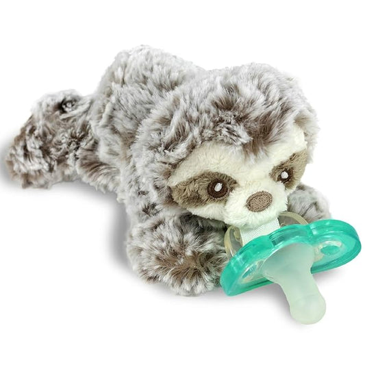 RaZbaby Sloth RaZbuddy Stuffed Animal Pacifier Holder for Newborns & Up, Made in The USA, Detachable Orthodontic JollyPop Pacifier, Medical-Grade 100% BPA-Free Silicone, -0 Months+