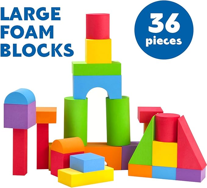 Large Building Blocks for Toddlers 3-5, Big Foam Building Blocks, Baby Bath Toys, Soft Stacking Blocks Set, Montessori & Sensory Learning Toys for 3+ Years Old Boys & Girls (36PCS)