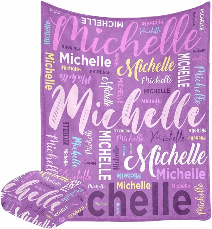 M YESCUSTOM Custom Blankets for Kids with Name, Personalized Baby Blankets for Girls Boys Adult Toddler Customized Soft Throw Blanket Birthday Christmas Valentines Day Purple