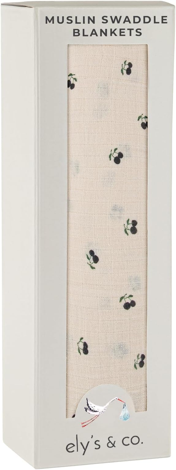 Ely's & Co. Muslin Swaddle Blanket 1-Pack for Baby Boy, 100% Cotton Muslin Extra Large Swaddle Receiving Blanket, 47”x47” (Blue Cherry)