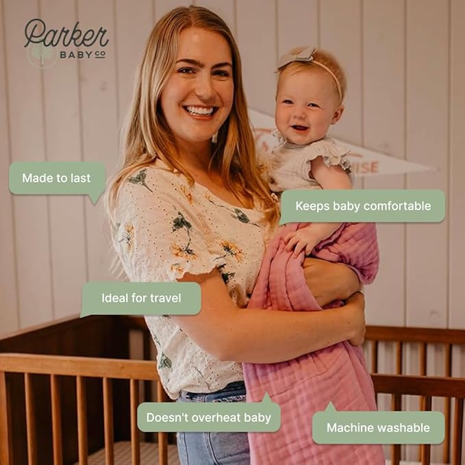 Parker Baby Muslin Blanket | 100% Soft Cotton Toddler Quilt & Baby Muslin Swaddle | Gender Neutral Design 47" x 47" Blanket