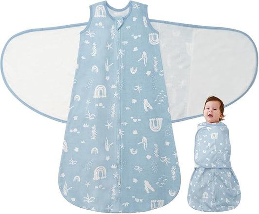 Baby Swaddle Sleep Sack 1.0 Tog 3-in-1 Cotton Baby Swaddle Blanket Wrap for Newborns 0-6 Months Seabed World