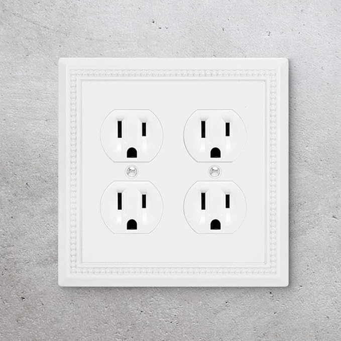 Henne Bery Sunken Pearls Heavy Duty Decorative Wall Plate Switch Plate Outlet Cover (Double Duplex, White)