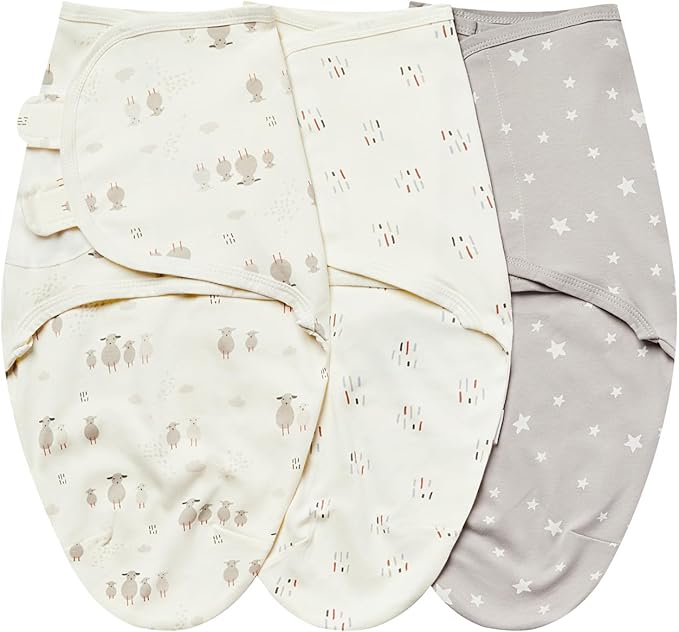 insular Baby Swaddle Wrap, Swaddle Blanket for Newborn and Infant, Adjustable Velcro Swaddling Set for Boy and Girl, Soft Cotton Baby Sleep Sack 3 Pack, Beige Sheep, Small(0-3M)