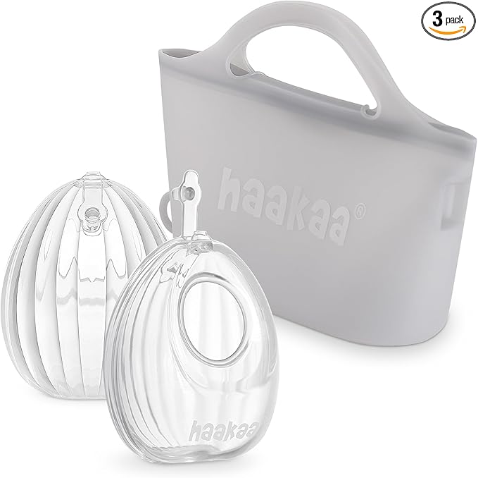 haakaa Wearable Silicone Breast Pump with Steriliser Bag, 2-in-1 Hands-Free Passive Breast Milk Catcher for Nursing Mom, Breastfeeding Essentials, 2-Pack 75ml Pumps & 1 Steriliser Bag
