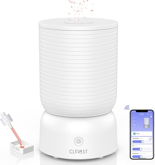 CLEVAST Smart Humidifier for Bedroom, 3L Top Fill Cool Mist Ultrasonic Air Humidifiers with Essential Oil Diffuser, Ultra Quiet for Baby Nursery, Plants, Home, Office (3 Liters Smart Version)