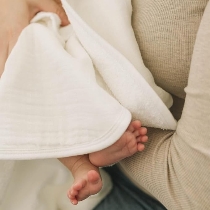 Little Unicorn Premium Infant Hooded Bath Towel| Soft & Absorbent Cotton & Terry Fabric for Newborns (White)