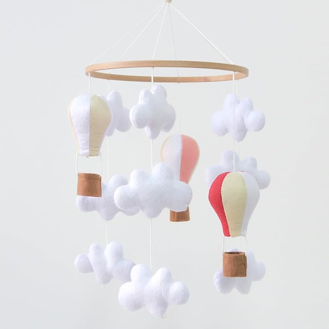 Hot Air Balloon Mobile for Crib, Pink Baby Girl Crib Mobile for Girls, Cloud Mobile for Crib, Boho Nursery Mobile for Bassinet