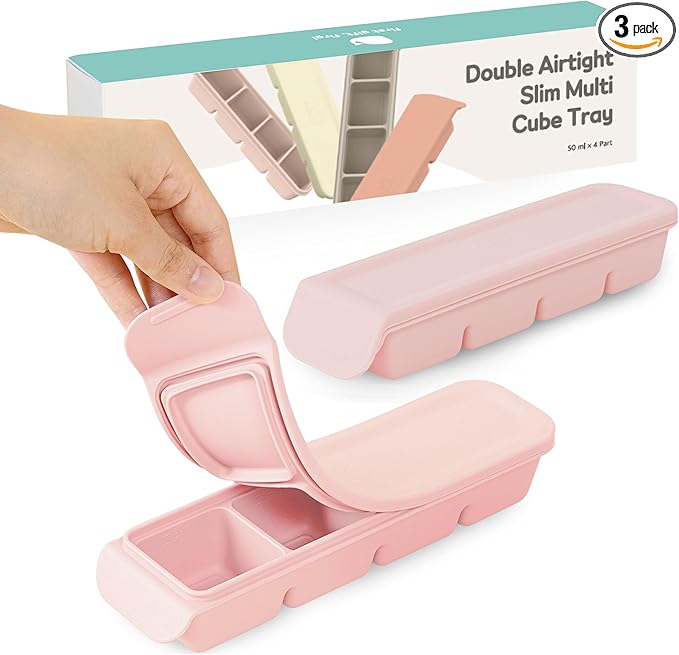 Silicone Freezer Trays with Lid, 1.7oz 4 Section - Leak Proof Silicone Freezer molds for Homemade Baby Food Breastmilk, Purees, Vegetables, Baby Food Jars Ice Tray with Lid BPA Free Pastel Pink