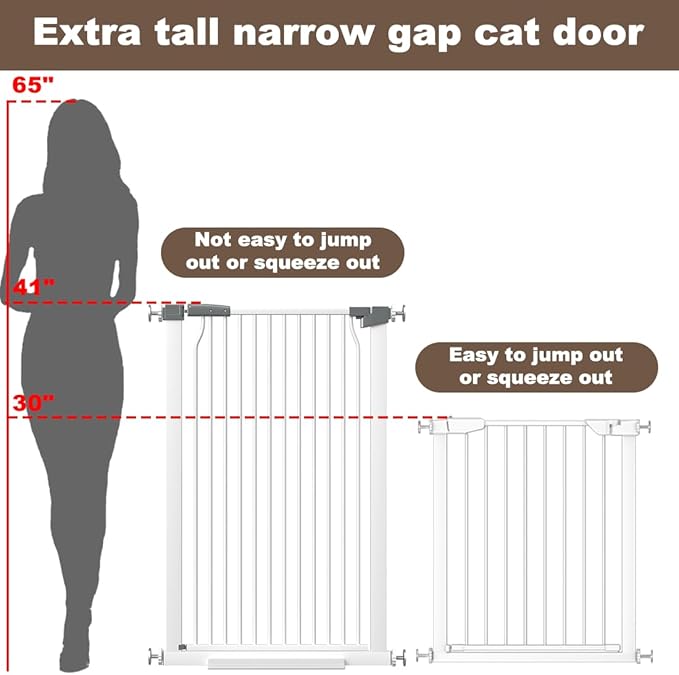 41" Extra Tall Dog Gate for Doorways and Stairs No Drill, Adjustable 40.6-54.7'' Auto Close Pet Gate Indoor, Pressure Mounted Walk Through Swing Wide Baby Gate, Tall Cat Gate with Expansion Kit, White