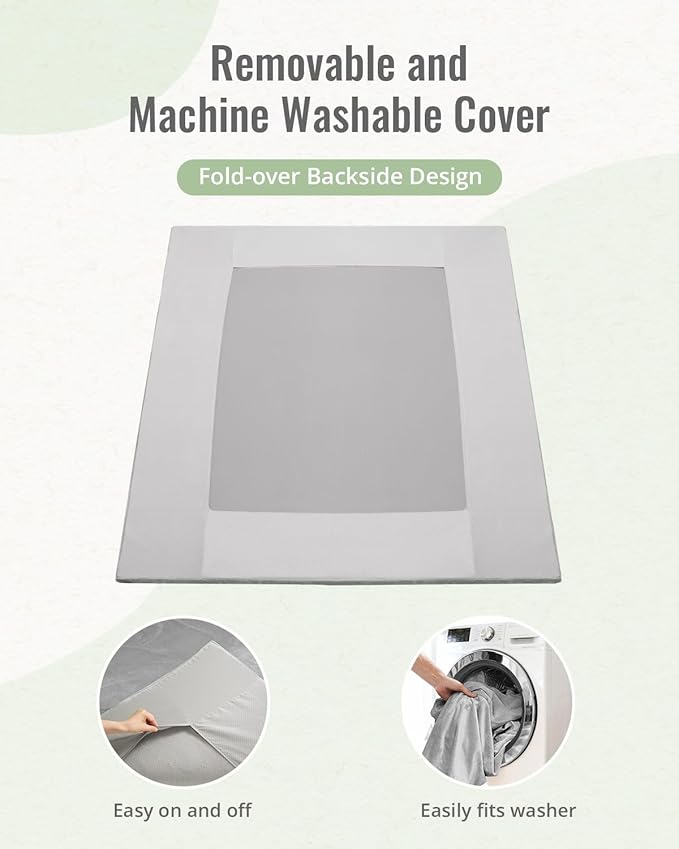 Blissful Diary Ultra Soft Baby Play Mat, 71x59 Extra Large Floor Mat with Removable & Washable Slip-On Cover for Babies and Toddlers, Light Grey