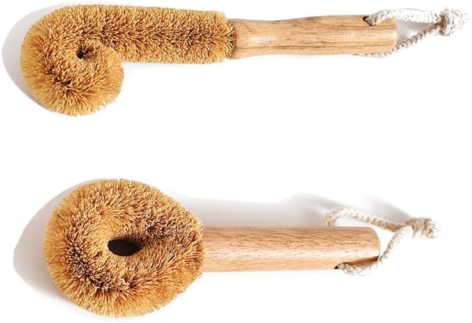 Wodden Cleaning Brush, Bottle Washing Brush, Pan Scrub Brush, Natural Coconut Fiber Brush Head , Sturdy, Deep Cleaning, Eco-Friendly
