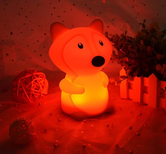 WHA&DARREN Fox Night Light for Kids, Portable, Baby Lights, Rechargeable Silicone Baby Night Light, Girls and Boys Animal Lamp, Kawaii Lamp