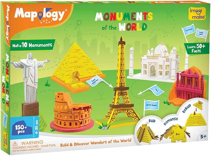 Imagimake Mapology Monuments of World | 3D Puzzles for Kids Ages 8-10 | Learning & Educational Toys for 5-7 | Puzzles for Ages 4-8 | Christmas Geography Gifts for Kids