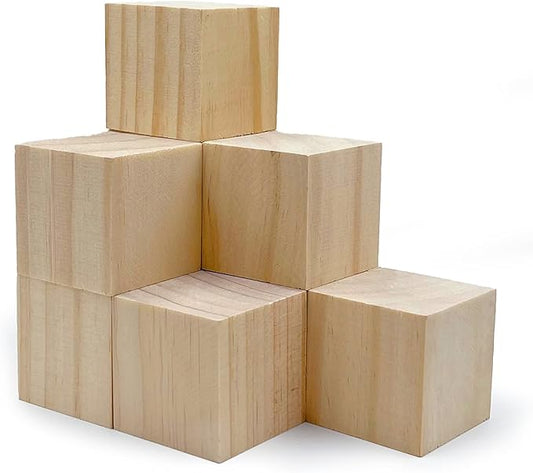 Wood Blocks for Crafts, Unfinished Wood Cubes, 2 Inch Natural Wooden Blocks, Pack of 8 Wood Square Blocks, Wooden Cubes for Arts and Crafts and DIY Projects