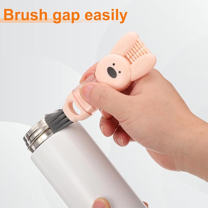 uxcell 3pcs Cup Lid Cleaning Brush, Water Bottle Cleaner Brush with Rabbit Pattern, for Tight Spaces, Bottle Gap Beige/Pink/White
