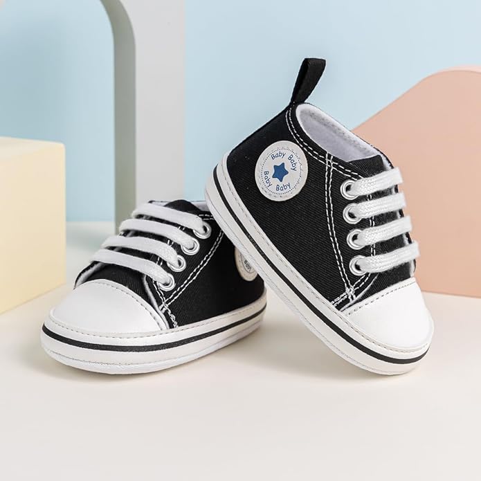 Meckior Baby Girls Boys Canvas Sneakers Soft Sole High-Top Ankle Infant First Walkers Crib Shoes