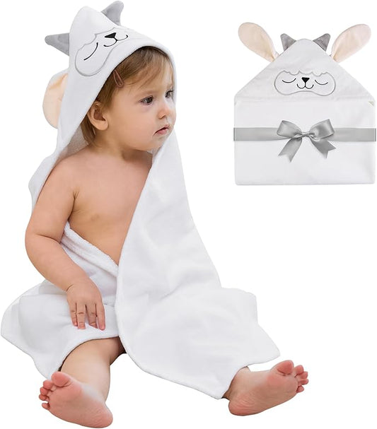 Viviland Hooded Baby Towels, Soft 100% Cotton Baby Bath Towels with Hood, Extra Thick and Absorbent, Essential for Newborns, Kids, Infants - Girls and Boys (Sheep)