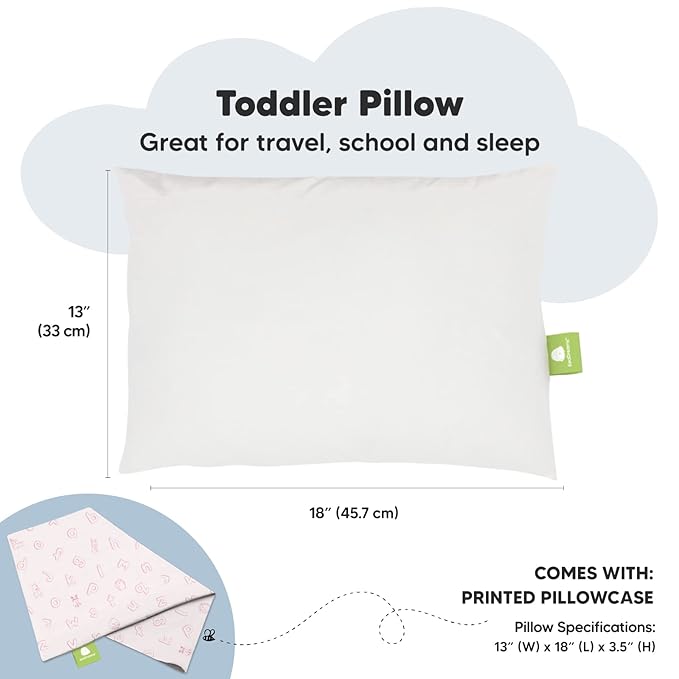 Toddler Pillow with Pillowcase - 13x18 My Little Dreamy Kids Travel Bed Pillows for Sleeping, Organic Cotton Small Pillowcase, Soft & Breathable, Machine Washable, Toddlers 2-5 (ABC Land Rose)