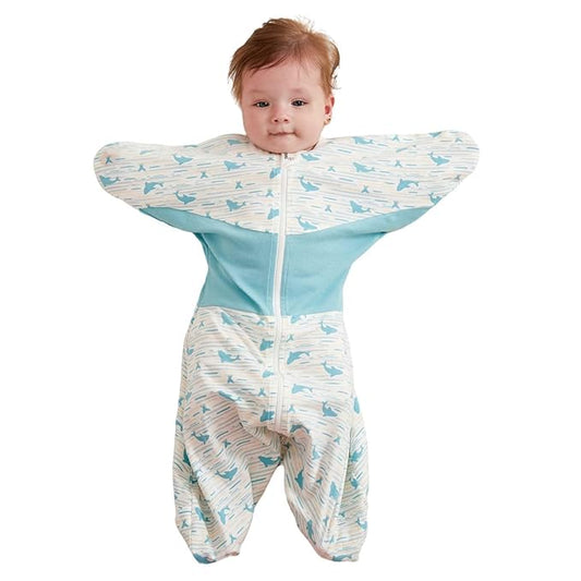 GROWNSY Transitional Swaddle Sleep Sack 6-12 Months,Starfish Design Baby Swaddle Sack, Dual-Zipper for Easy Diaper Changes, Proper Hip Development & Openable Foot Button, 19-27 lbs, Whales and the Sea
