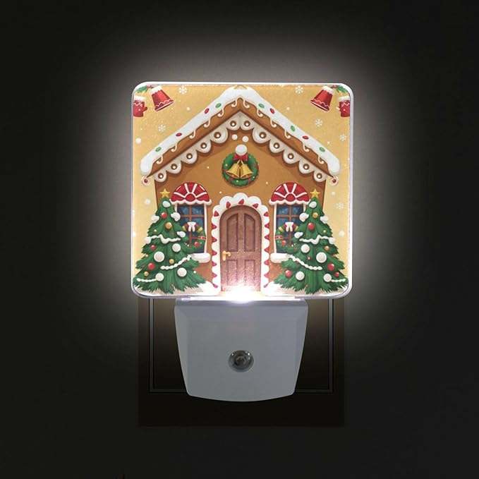 Aslsiy Night Light for Kids Cartoon Gingerbread House Brown (10) Plug in Wall Lamp LED Dusk to Dawn Sensor Energy Saving Nightlight for Boys Girls Men Women